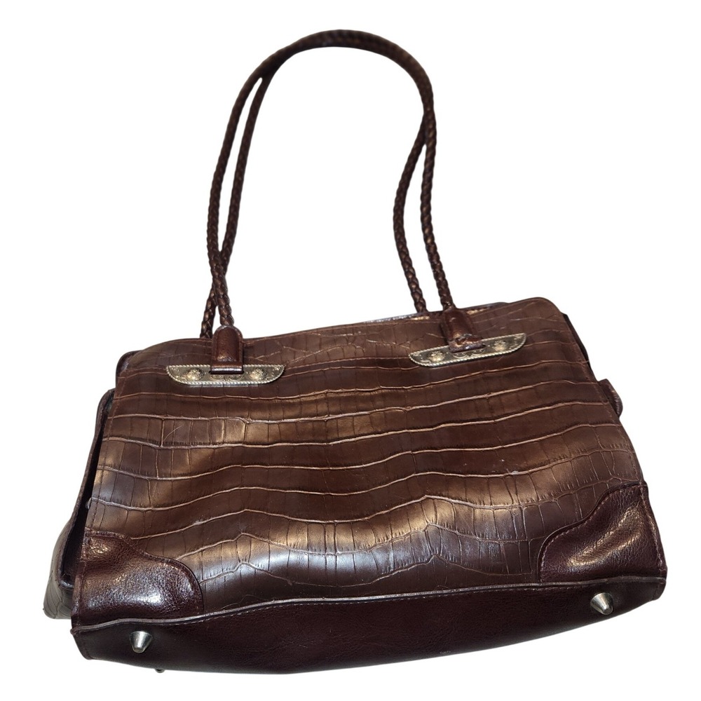 Bueno Chocolate Brown Crocodile Embossed Braided Strap Western Shoulder Bag